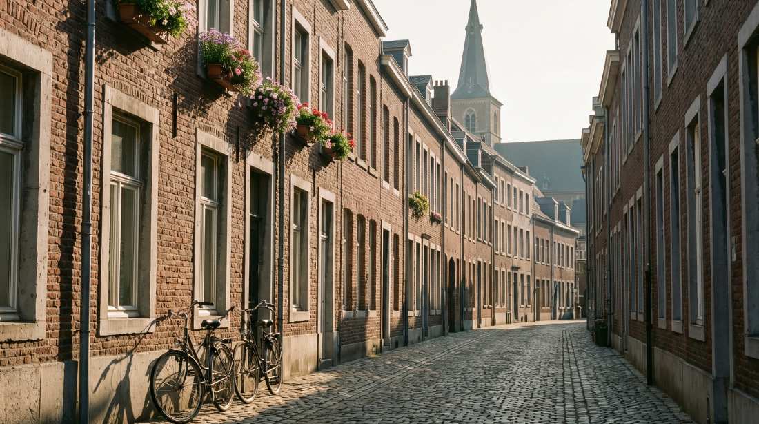 A row of brick houses on a quiet Maastricht street