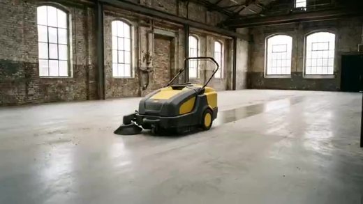 Veegmachine trekt een schoon spoor over de halvloer