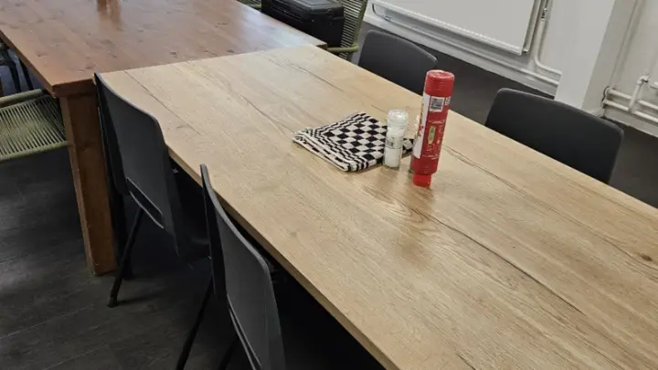 A staff canteen table