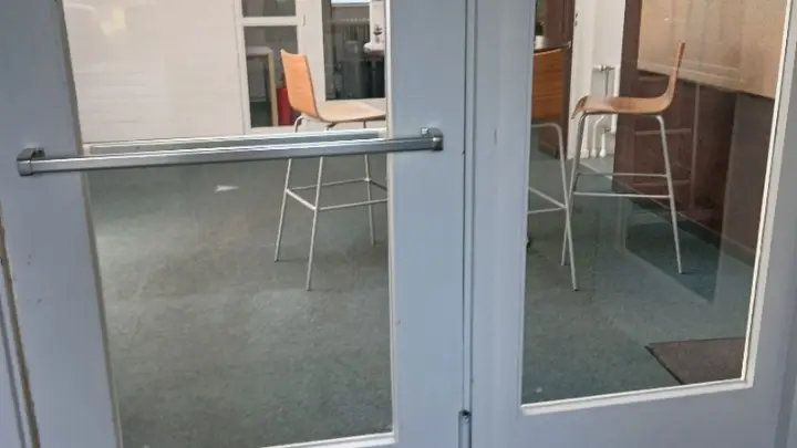 Glass double doors, streak-free