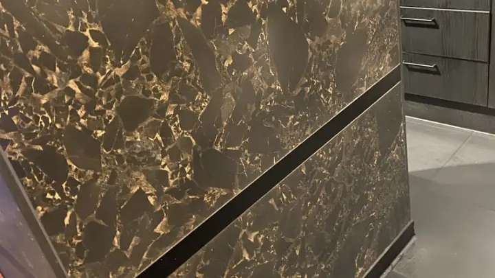 A marble wall panel, wiped clean