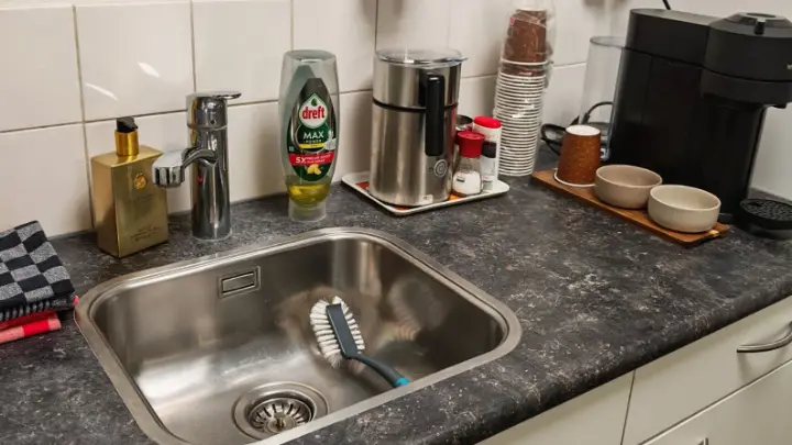 An office kitchenette sink and worktop