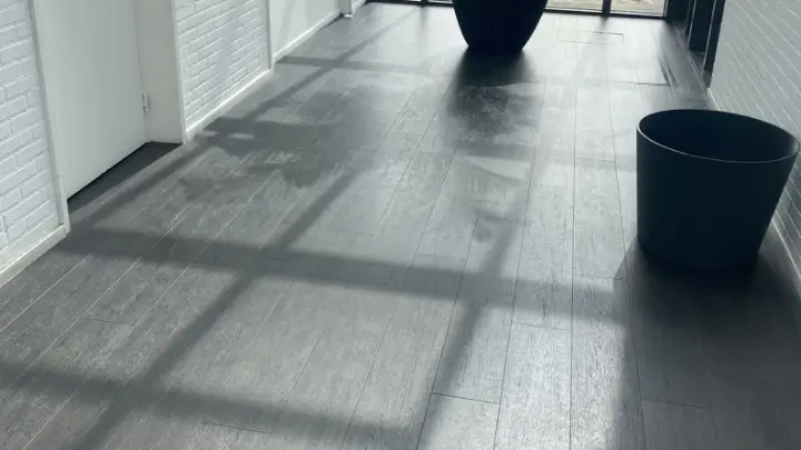 A shared hallway floor in the sun
