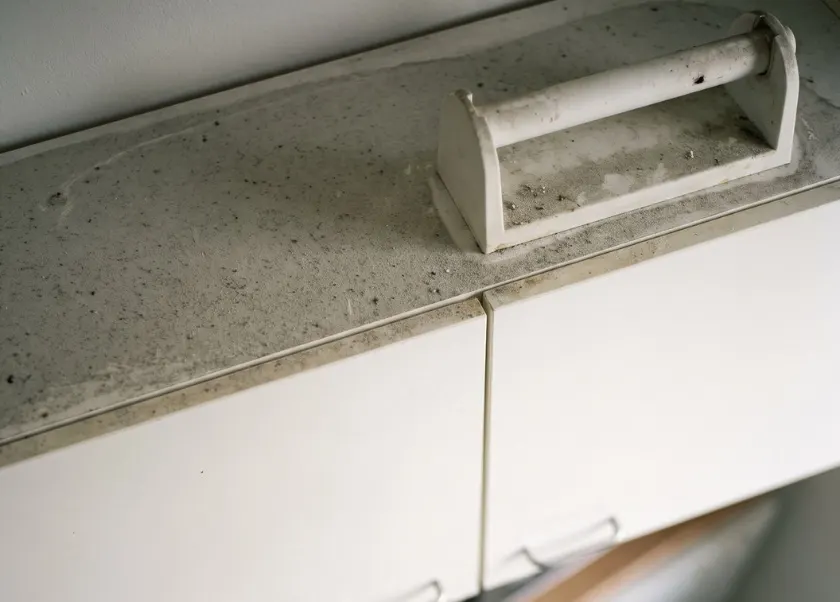 Dust and grime built up on top of kitchen wall cupboards, where nobody looks